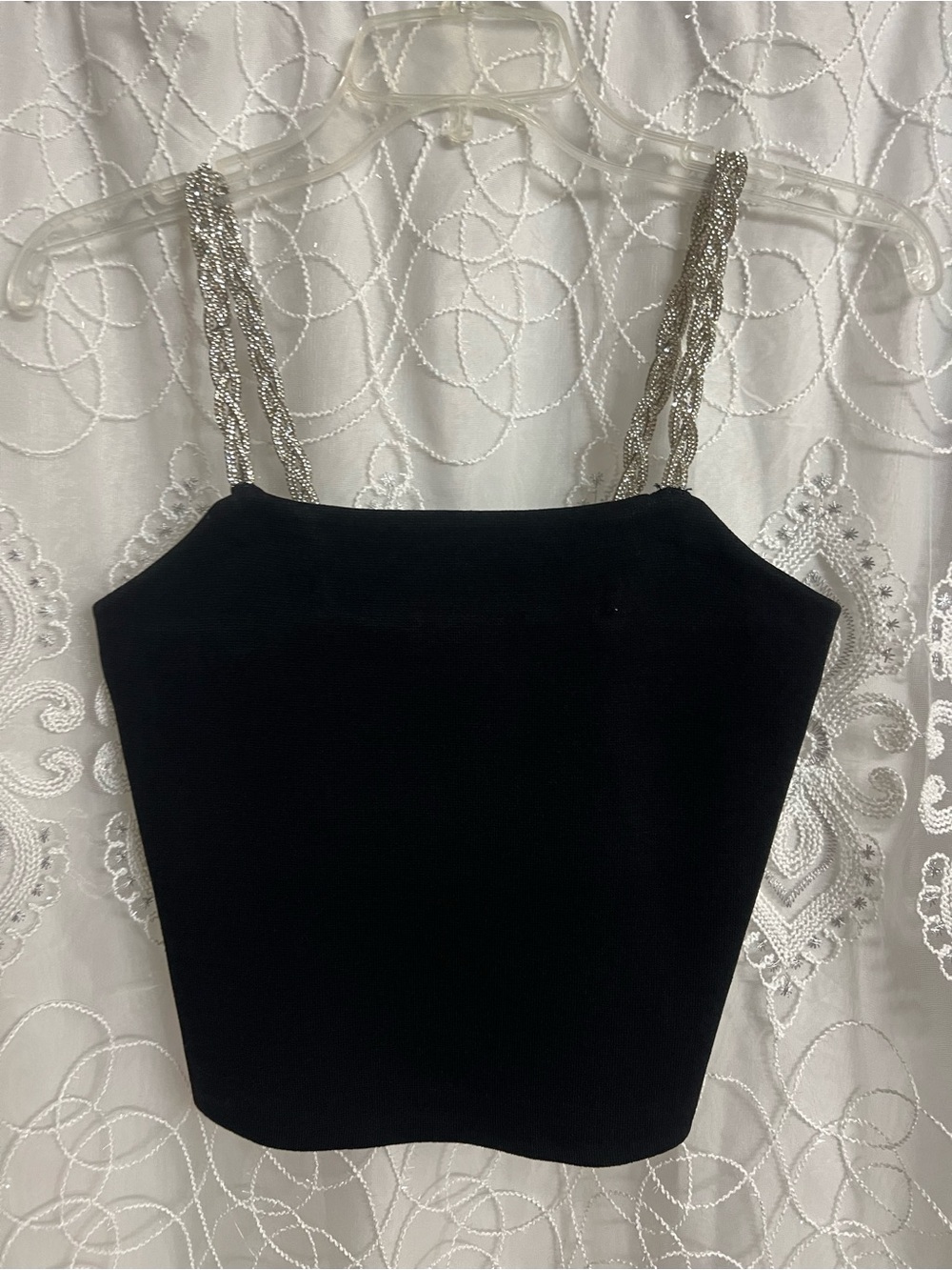 Camila Coelho Black Tank Top with Silver Beaded Straps